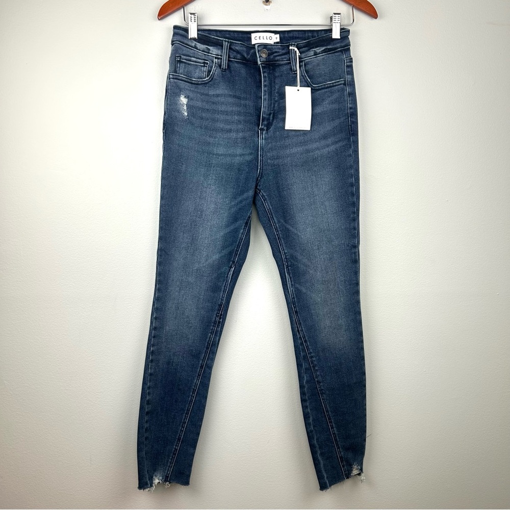 Cello high rise skinny jeans Women's size 9 dark denim raw hem cotton blend NWT